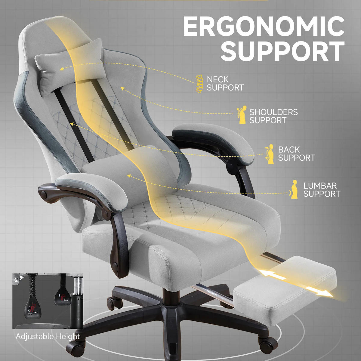 GAMINGSTUHL Stoff mit Federsitz Ergonomisch Grün - Grau, Metall (54/135/50cm) - Kaket