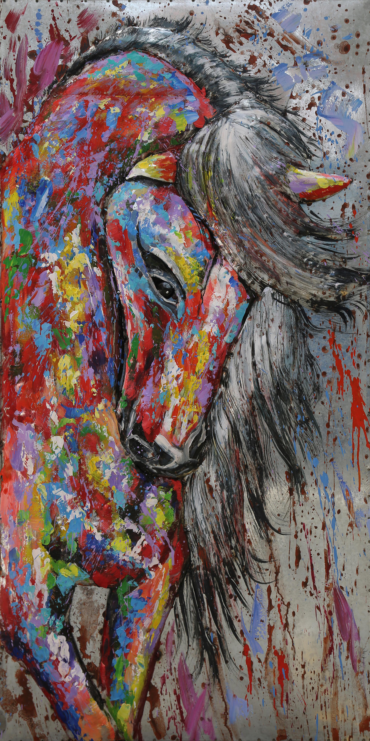 3D-METALLBILD Pferd Stahl Bunt 5x70,5x140,5cm - Multicolor, Metall (70.5/5cm) - DELUKE