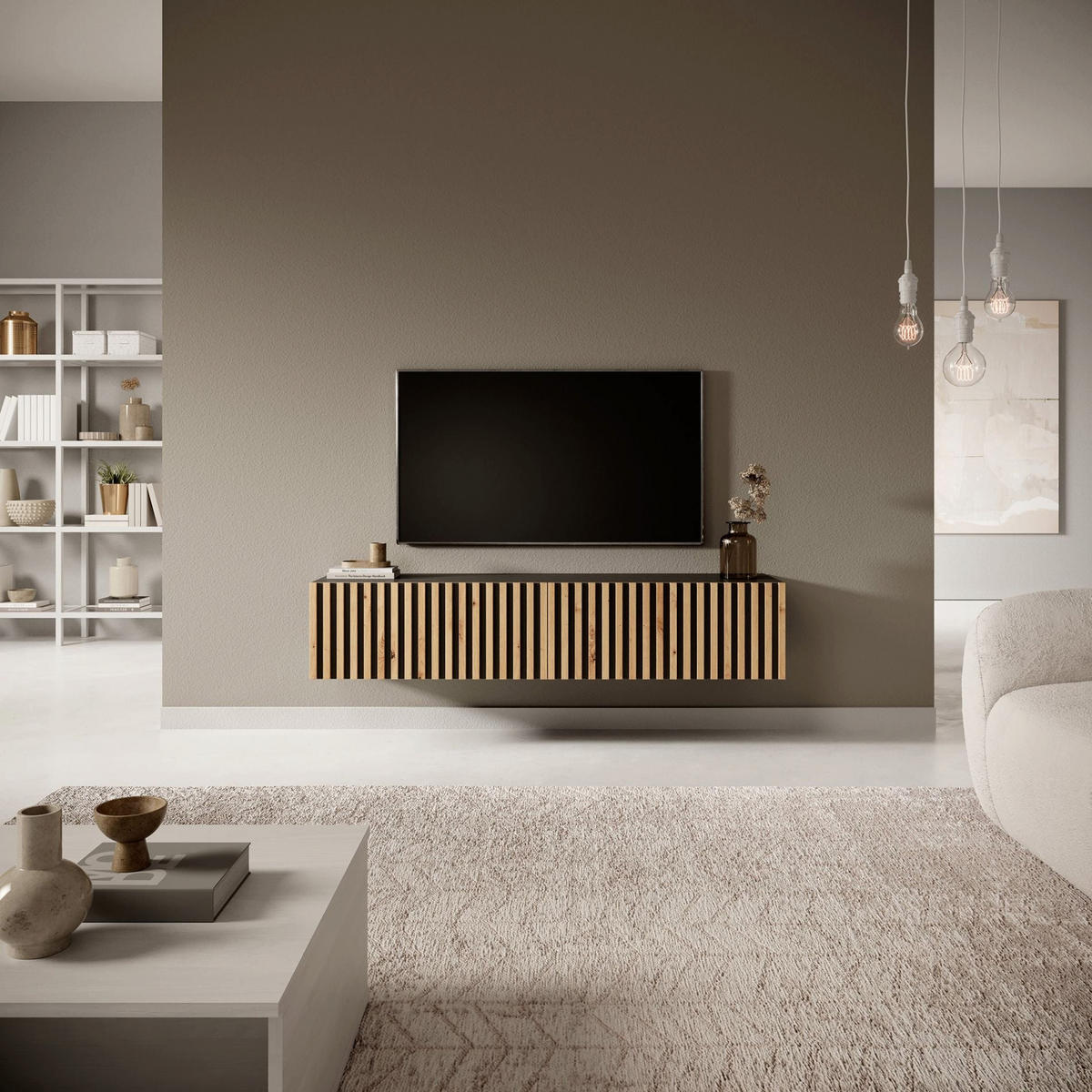TV stolek Telire černý / dub 138/30/32 cm - černá/dub artisan, kompozitní dřevo (138.6/30/31.6cm) - Selsey