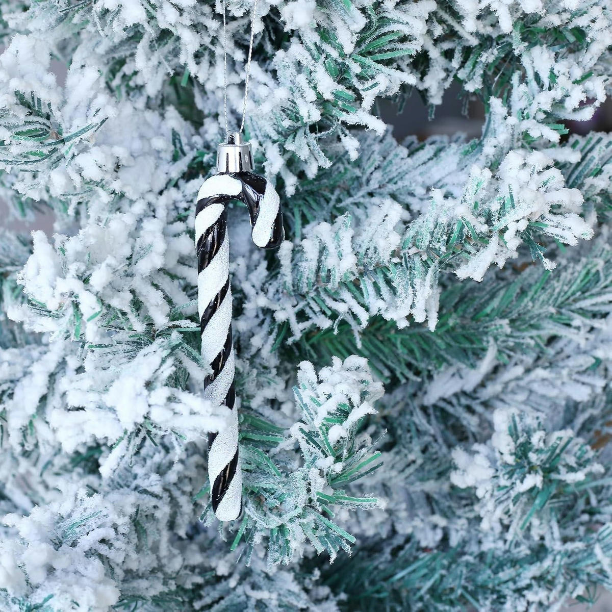 WEIHNACHTSBAUMSCHMUCK 12-teiliges Set Zuckerstangen Anhänger weiß-schwarz - Multicolor, Kunststoff (3/1/13cm)