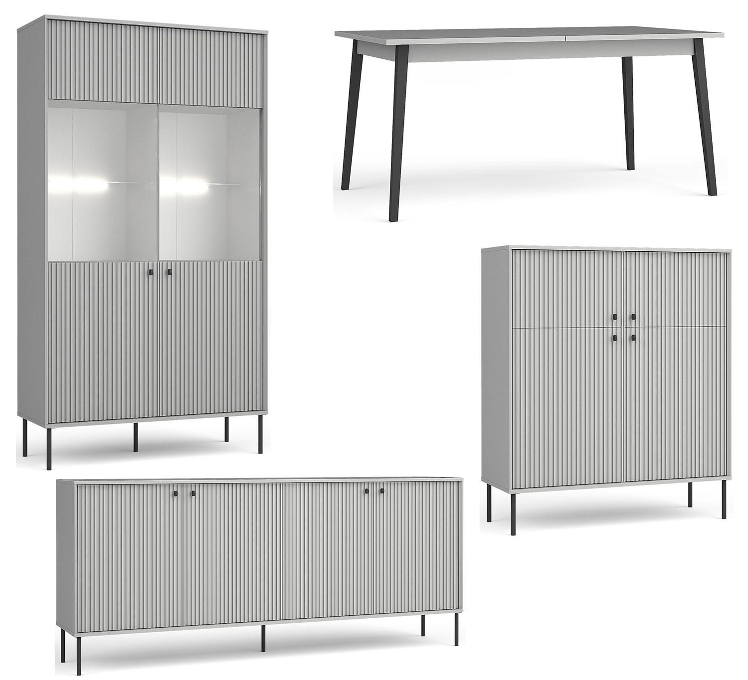 Feldmann-Wohnen Esszimmer-Set Grau, Schwarz 418x192x90 cm