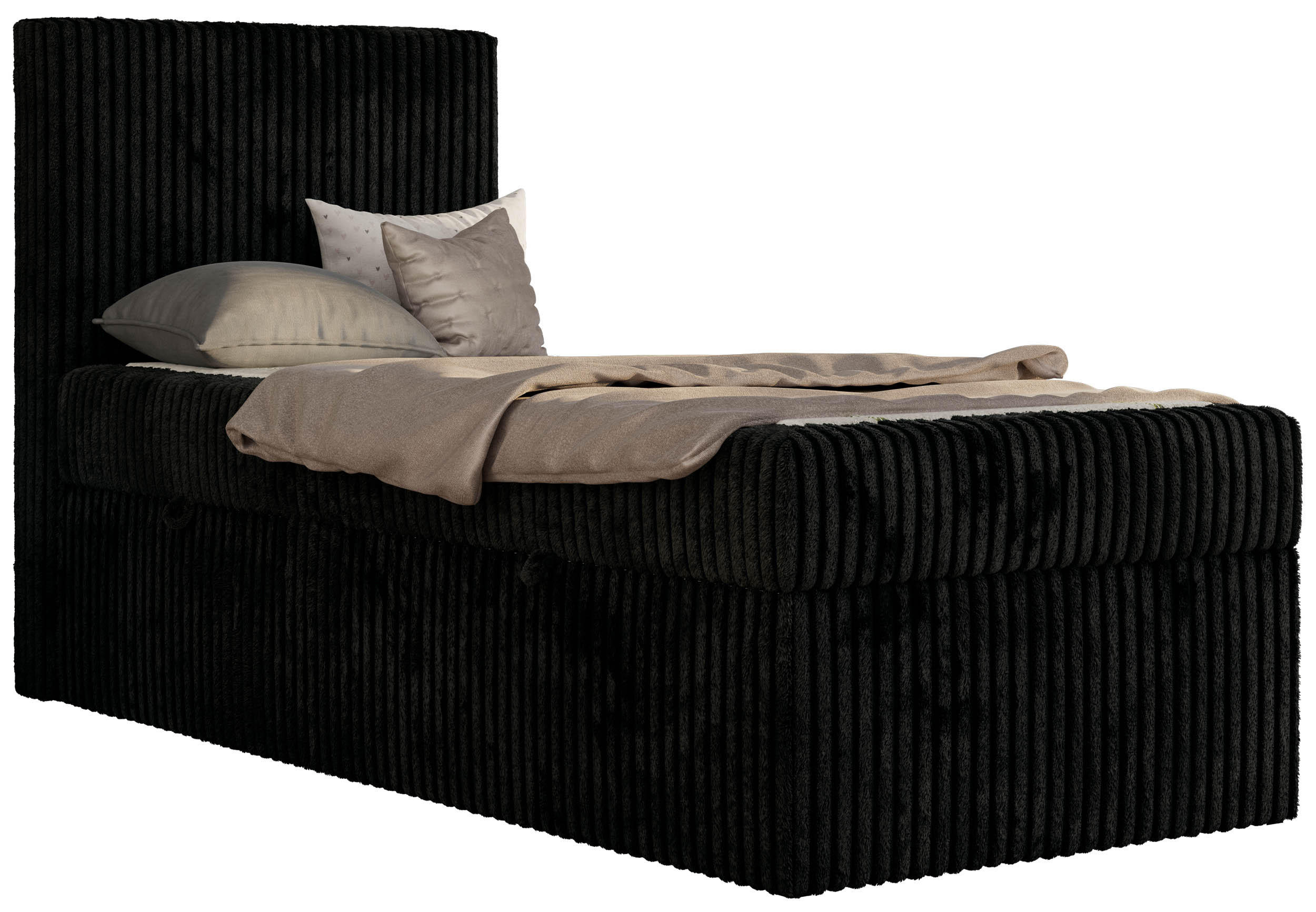 JUGENDBETT TILIO 90/200 - Schwarz - H4 - Links Seite - Schwarz, Textil (90/200cm) - MKS