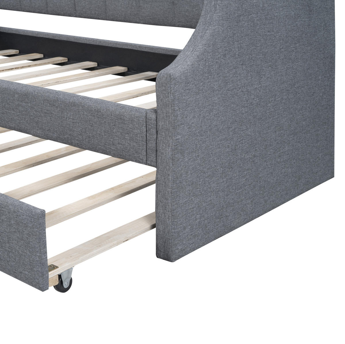 POLSTERBETT 90/200 cm mit Rollbett und gepolstertem Kopfteil, Grau - Grau, Textil (90/200cm) - BEAOK