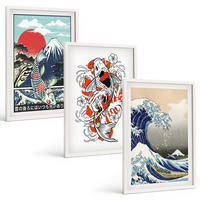 BILDER SET 3er Set - 40x60 cm Weißer Rahmen - Berge von Fischen Große Welle Japan - Weiß, Kunststoff (40/60cm) - TULUP