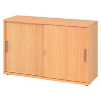 SCHIEBETÜRENSCHRANK - 2 Ordnerhöhen 40/120/74,8 cm in Buchefarben Streifengriff (Kunststoff) - Buchefarben, Holzwerkstoff (120/74.8/40cm) - bümö
