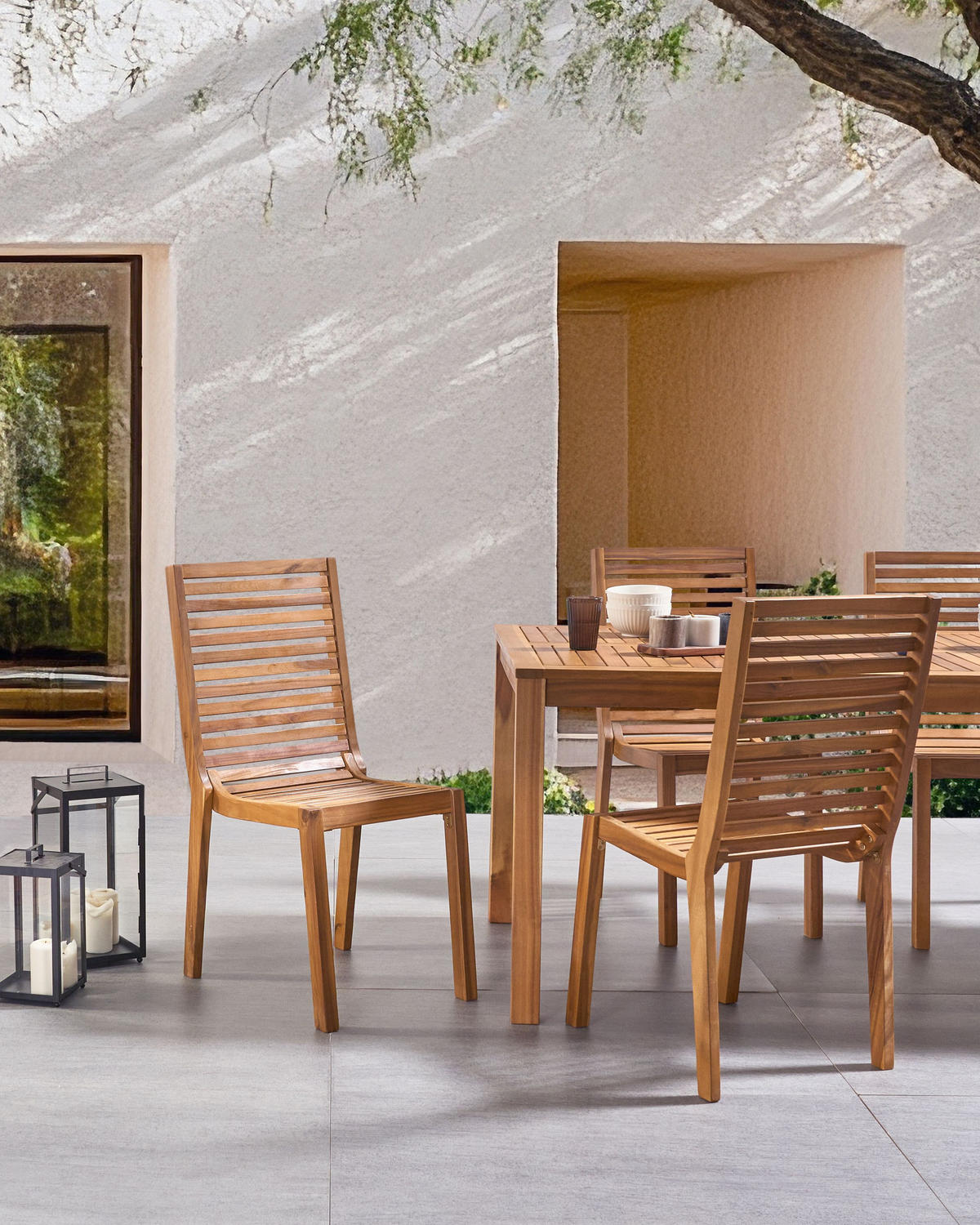 GARTENSTUHL 4er set Heller Holzfarbton Ombriano - Hellbraun, Holz (45/93/57cm) - Beliani