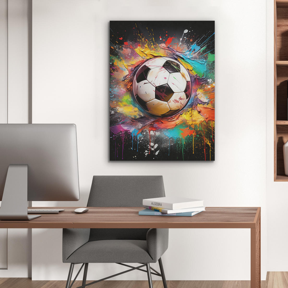 AKUSTIKPANEEL Fußball - Farbe - Farben - Schwarz - Weiß 60x80 cm - Weiß, Textil (60/0.9/80cm) - MuchoWow
