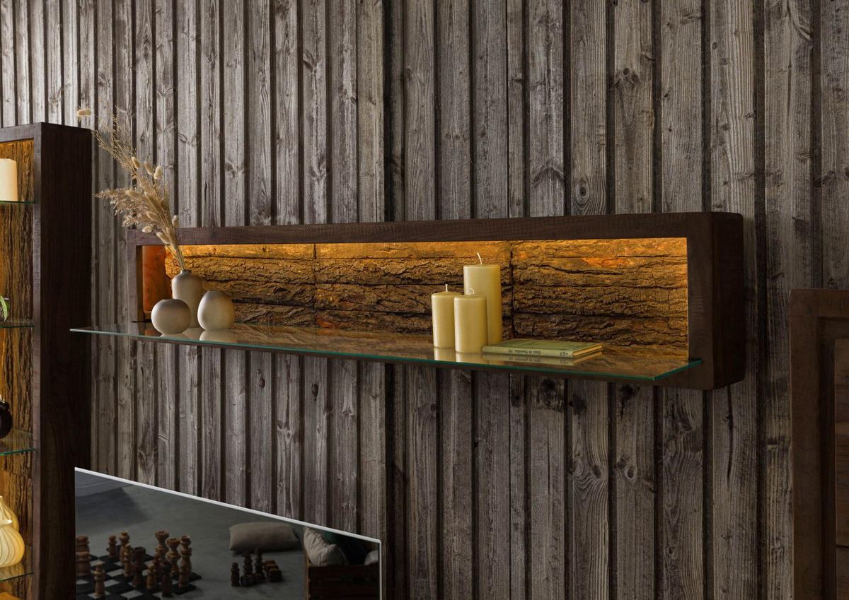 WANDREGAL Akazie 145x30x27 dunkelbraun lackiert BARK #205 - Dunkelbraun, Holz (145/27/30cm) - Massivmoebel24