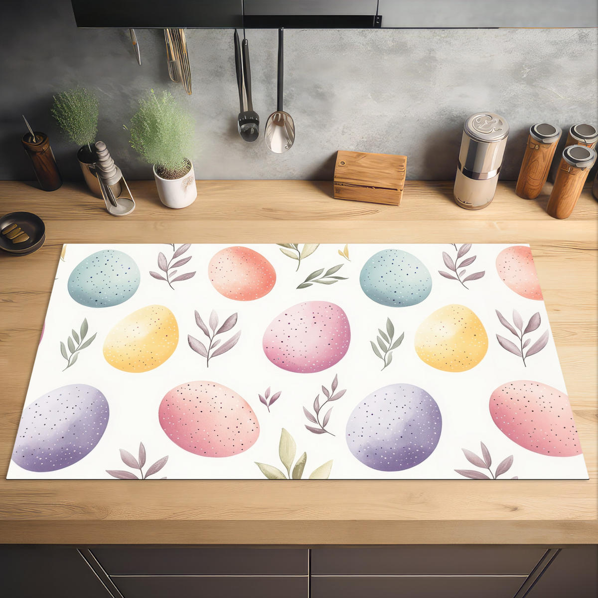 HERDABDECKPLATTE Eier - Bunt - Muster Induktionsschutz 91.2x52 cm - Weiß, Kunststoff (91.2/52/0.2cm) - MuchoWow