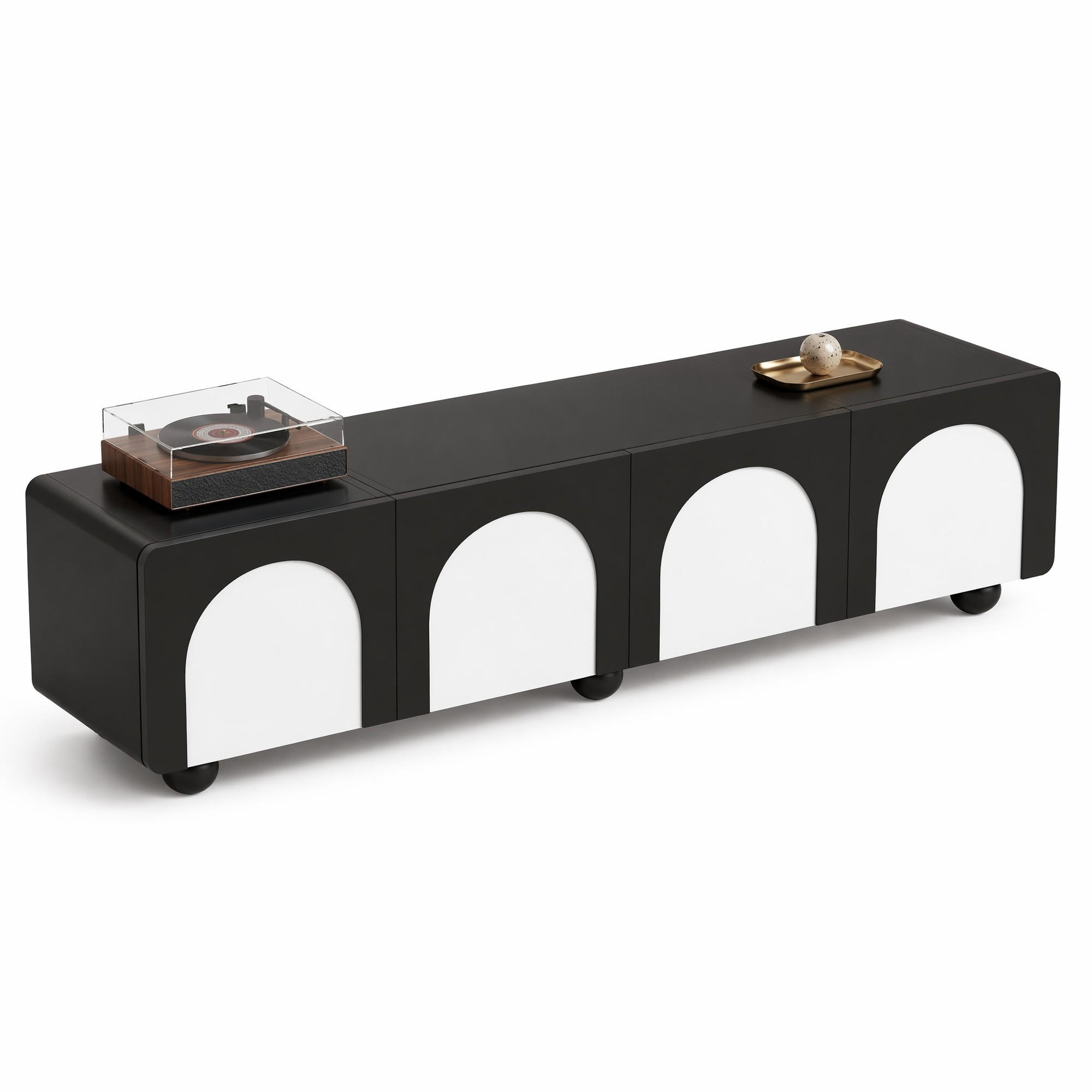 STILVORA TV STOLEK černý a bílý, se zásuvkami, do obývacího pokoje, 180×38×45 cm