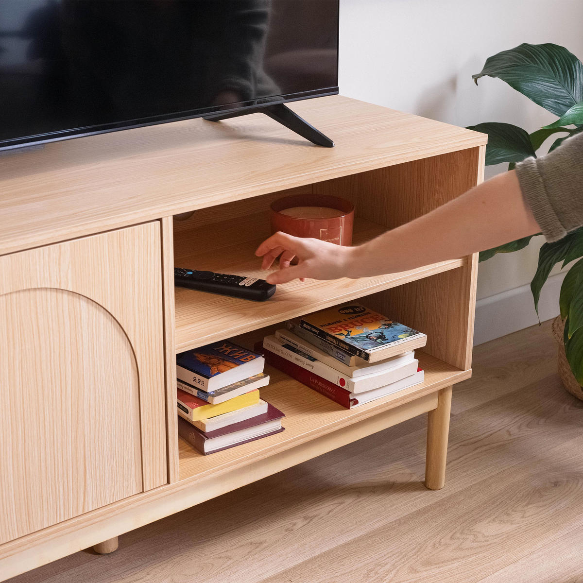 TV-STÄNDER NOLAN Eichenholzfarbe stil Skandinavischer - Beige/Goldfarben, Holz/Metall (40/60/140cm) - Sicaan