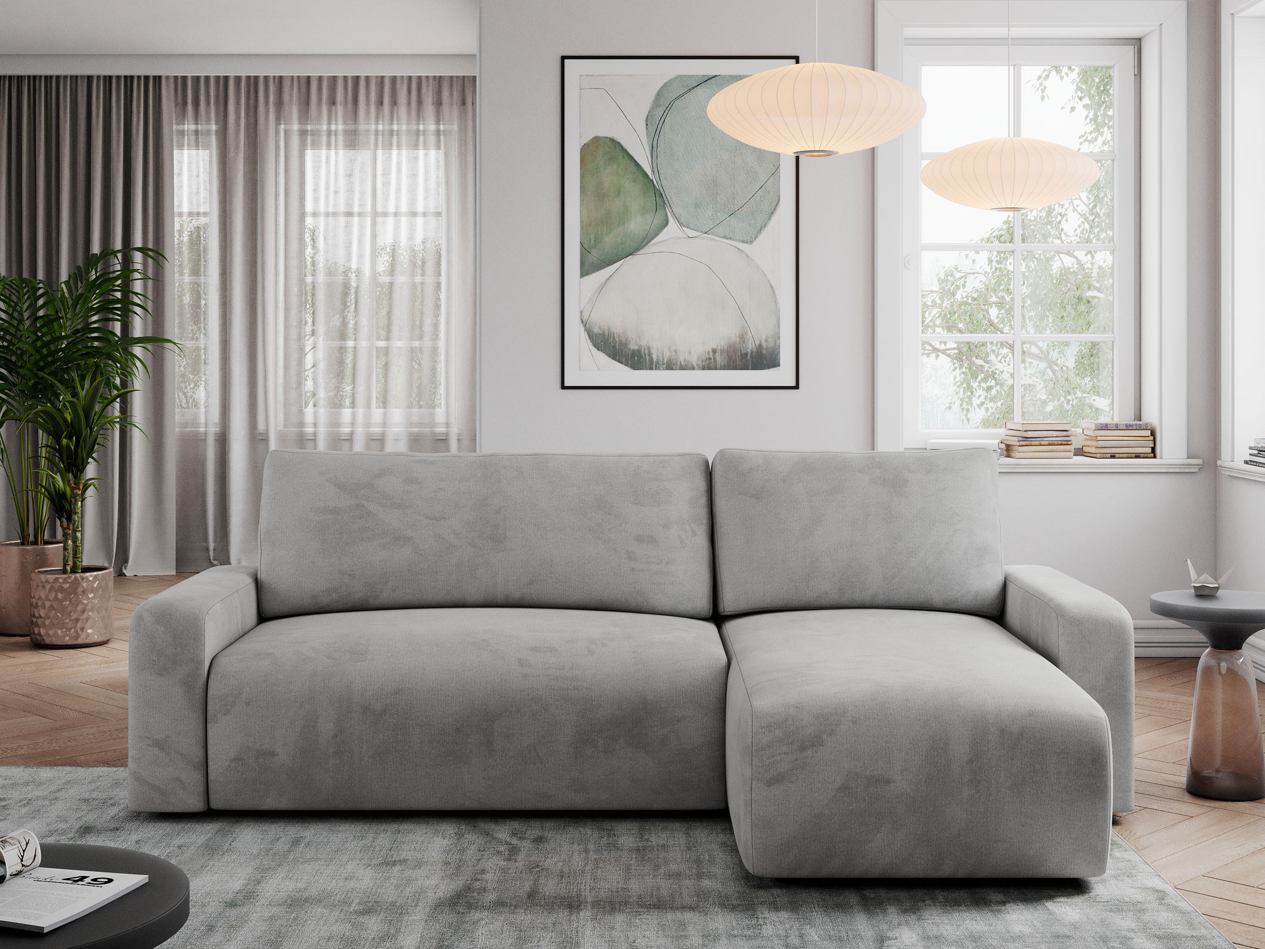 ECKSOFA ARGOS Hellgrau Velours - Hellgrau/Schwarz, Kunststoff/Textil (245/150cm) - MKS
