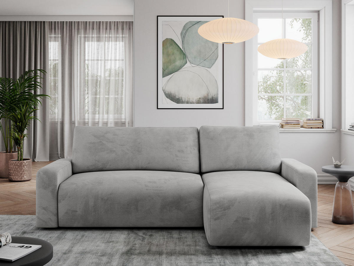 ECKSOFA ARGOS Hellgrau Velours - Hellgrau/Schwarz, Kunststoff/Textil (245/150cm) - MKS