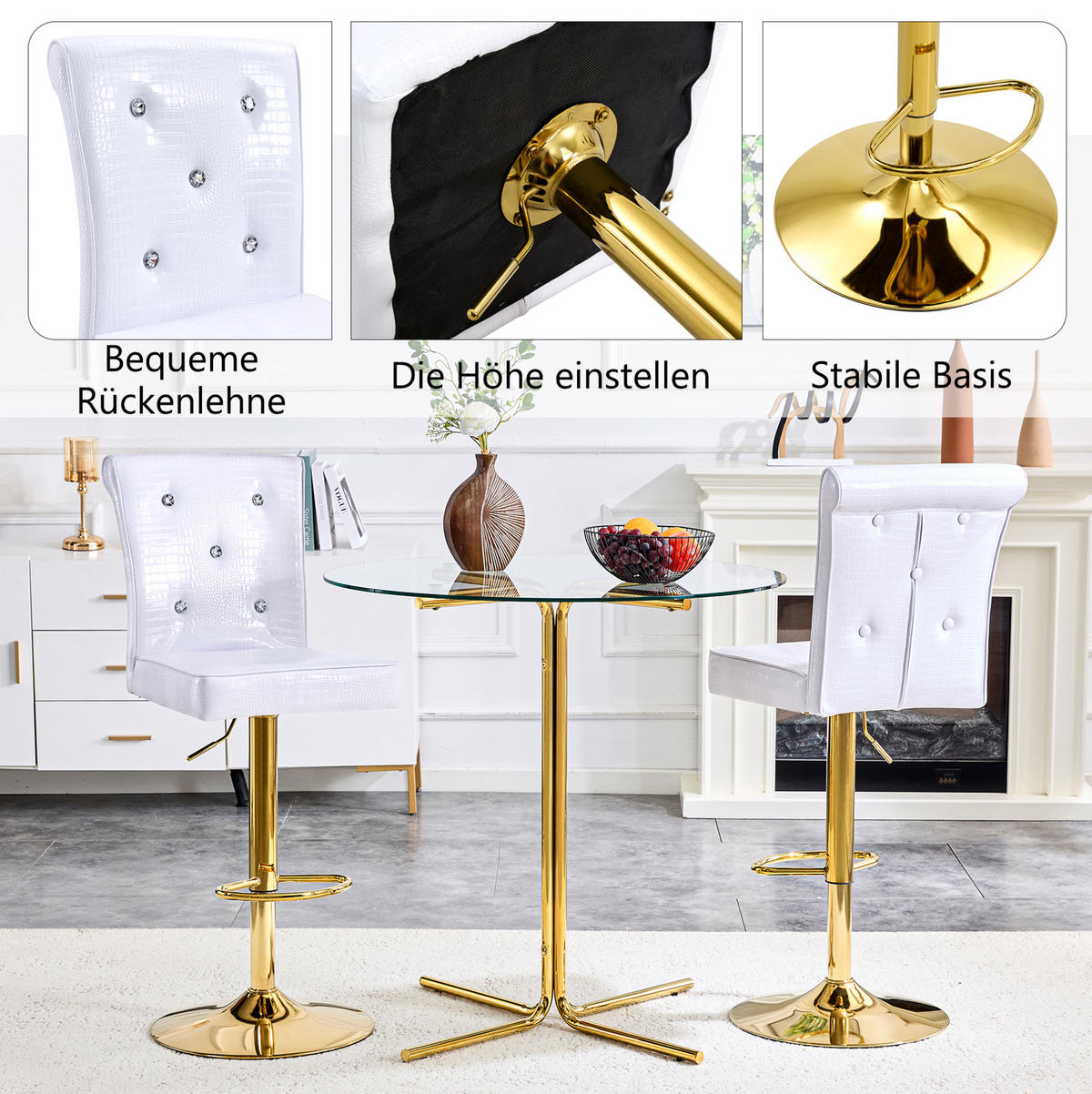 STUHL mit Kristallknopf-Details und wasserdichtem PVC-Bezug - Weiß, Kunststoff (42/125/55cm) - MIVRAY