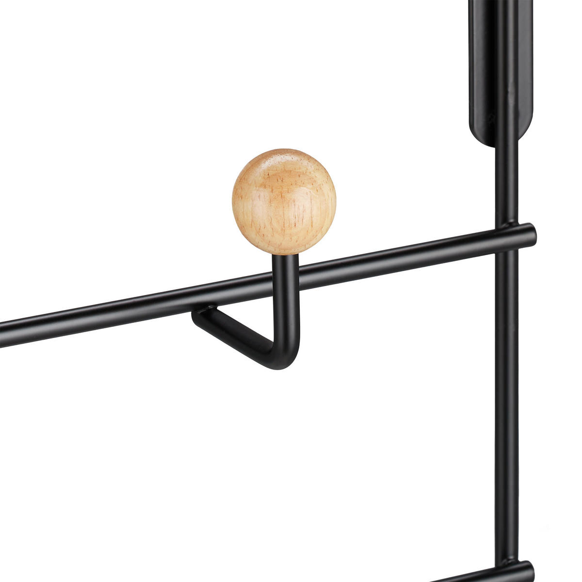 TÜRGARDEROBE Schwarz Natur 10 Haken - Schwarz, Holz/Metall (46/47.5/9cm) - Relaxdays