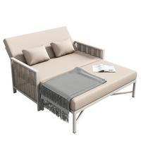 GARTENSOFA Verstellbare Rückenlehne (5-stufig, 0-65°), Khaki + Beige - Beige, Metall (131.5/91/151.3cm) - KOMHTOM