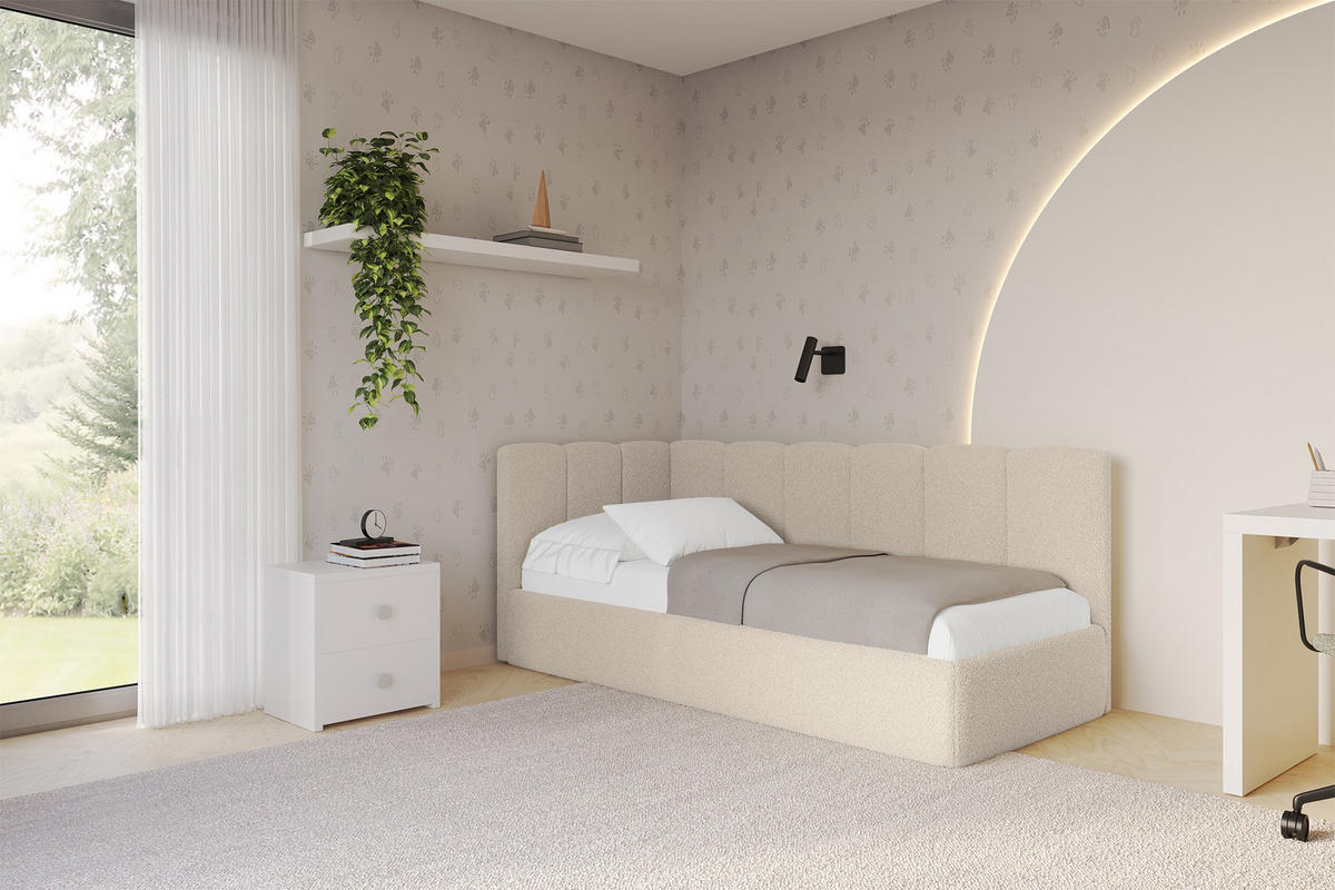 EINZELLBETT Jugendbett mit Bettkasten und Matratze H3/H4, Rechts - DEXY 80x200 Dunkelbeige - Taupe, Holzwerkstoff/Textil (80/200cm) - ALTDECOR