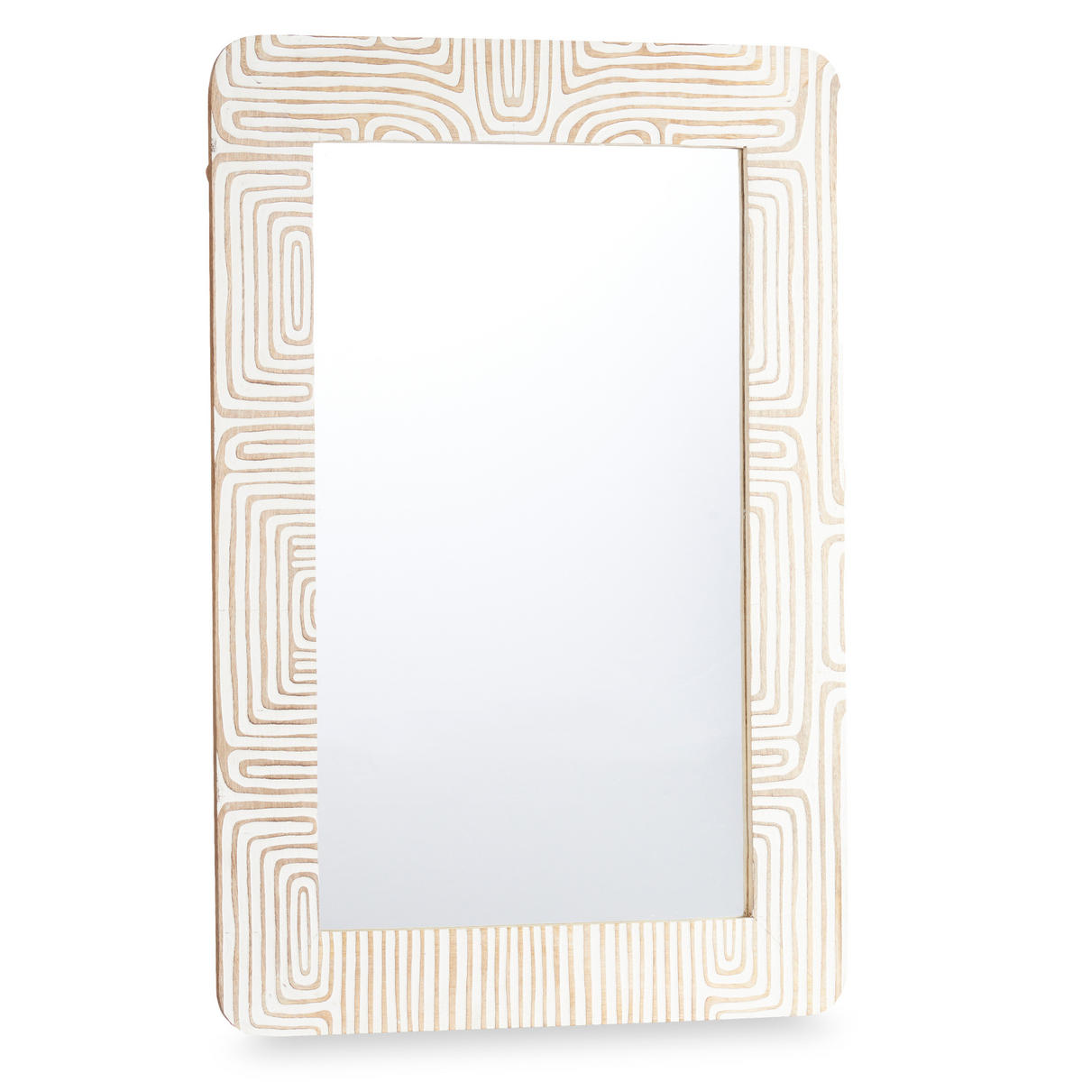 WANDSPIEGEL Mangoholz Lines&Curves 60/90 cm - Weiß, Holz (90/2/60cm) - Giftdecor