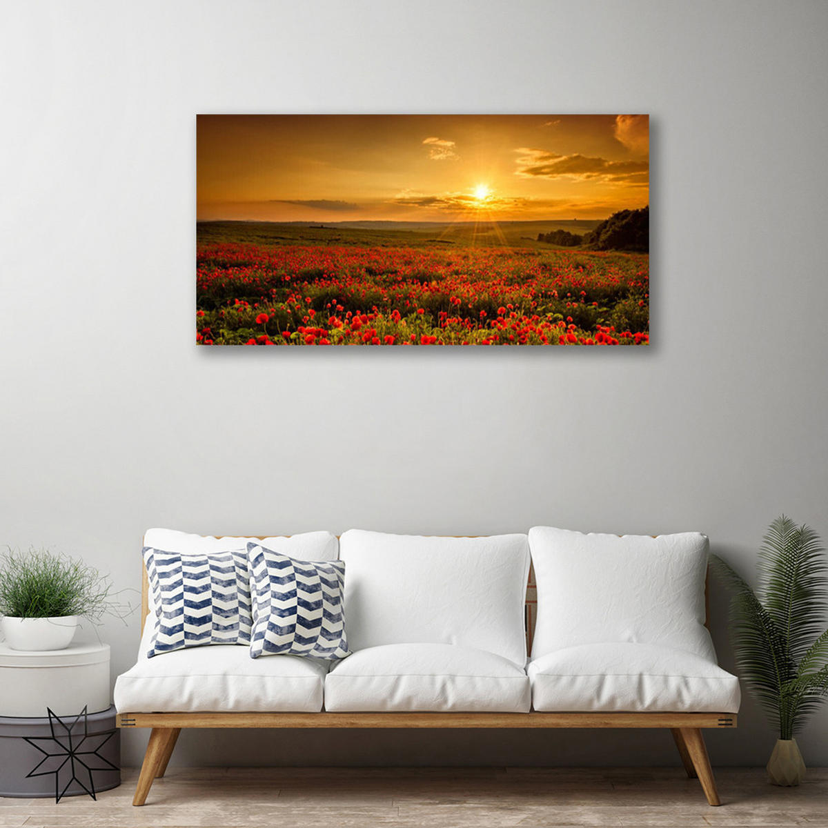 LEINWANDBILD 100x50 cm Mohnfeld - Orange, Textil (100/4cm) - TULUP