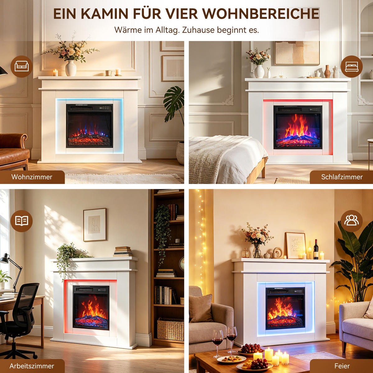 ELEKTROKAMIN mit Schrank 18-Zoll, 900/1800 W - Weiß, Holzwerkstoff (35/89/101cm)