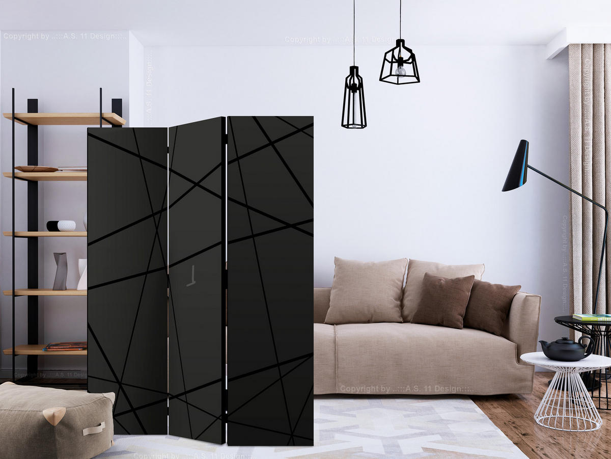PARAVENT Akustik 3-tlg 135x172 cm Moderne Linien Abstraktion - Schwarz, Holz/Textil (135/172/3cm) - Muralo