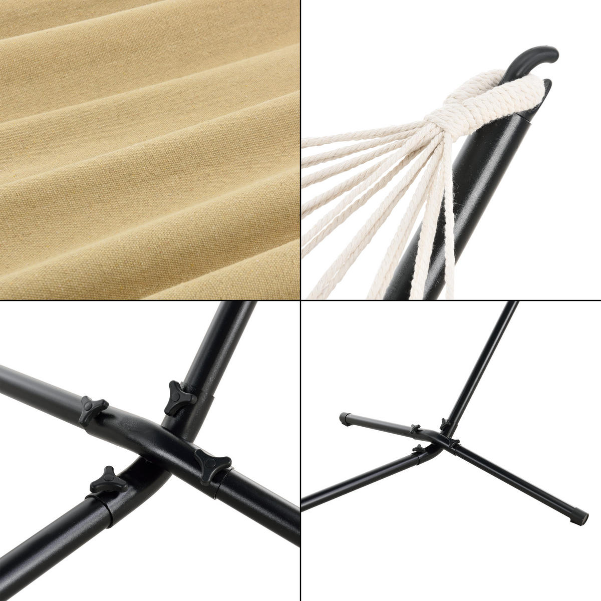 HÄNGEMATTE Surte - Beige/Schwarz, Textil/Metall (300/105/100cm) - [en.casa]