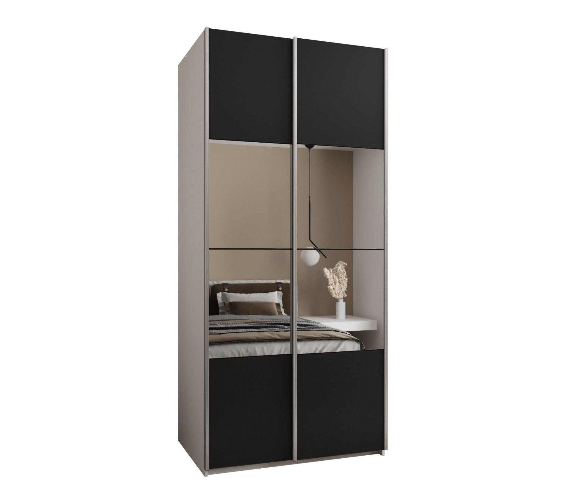 Abiks Möbel Schwebetürenschrank Weiß, Schwarz, Silber 110x245x64 cm