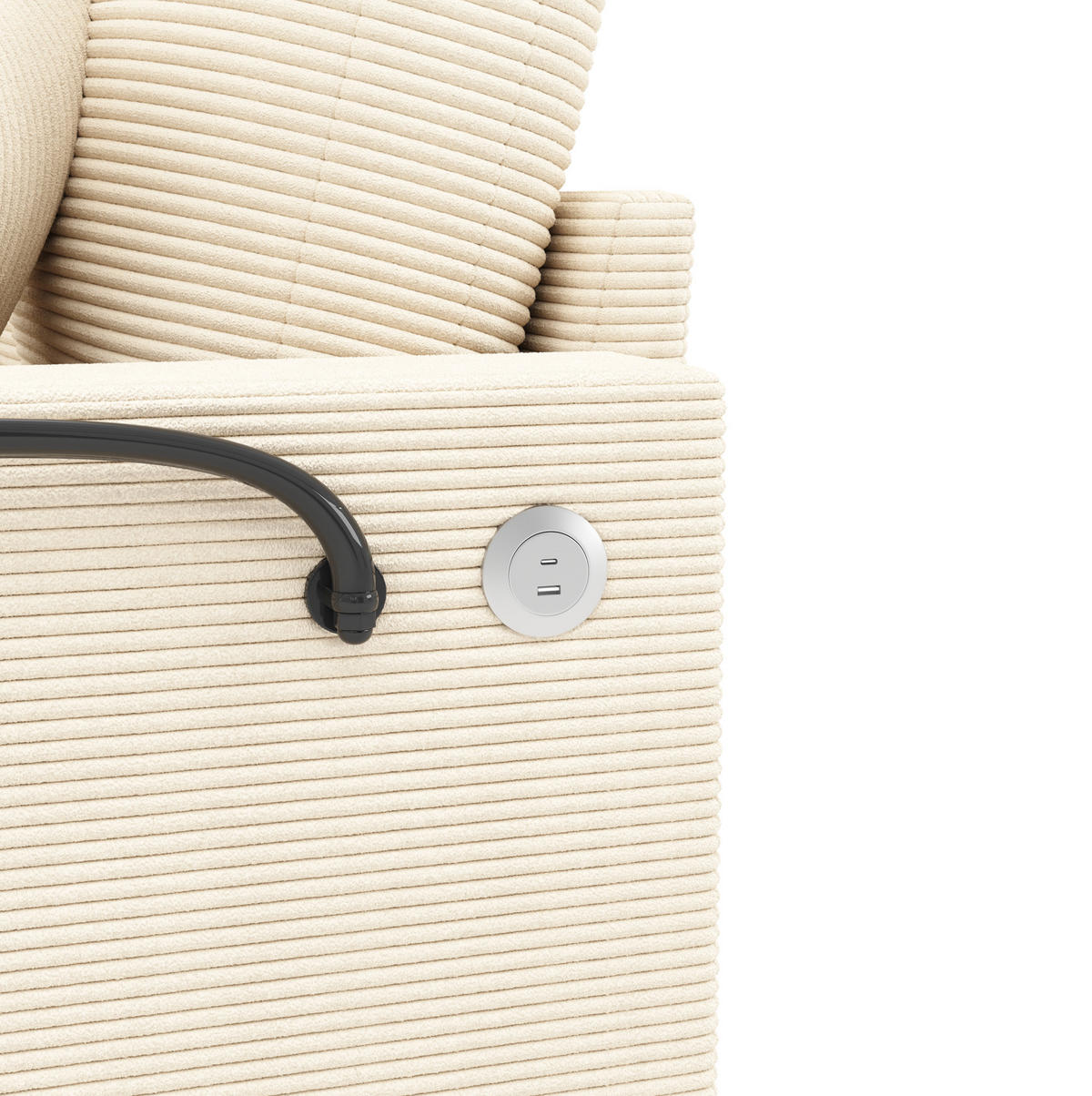 SOFA 2-Sitzer 163x140 cm Cord Beige mit USB und Getränkehaltern - Beige, Textil (140/82/163cm) - Meubliv