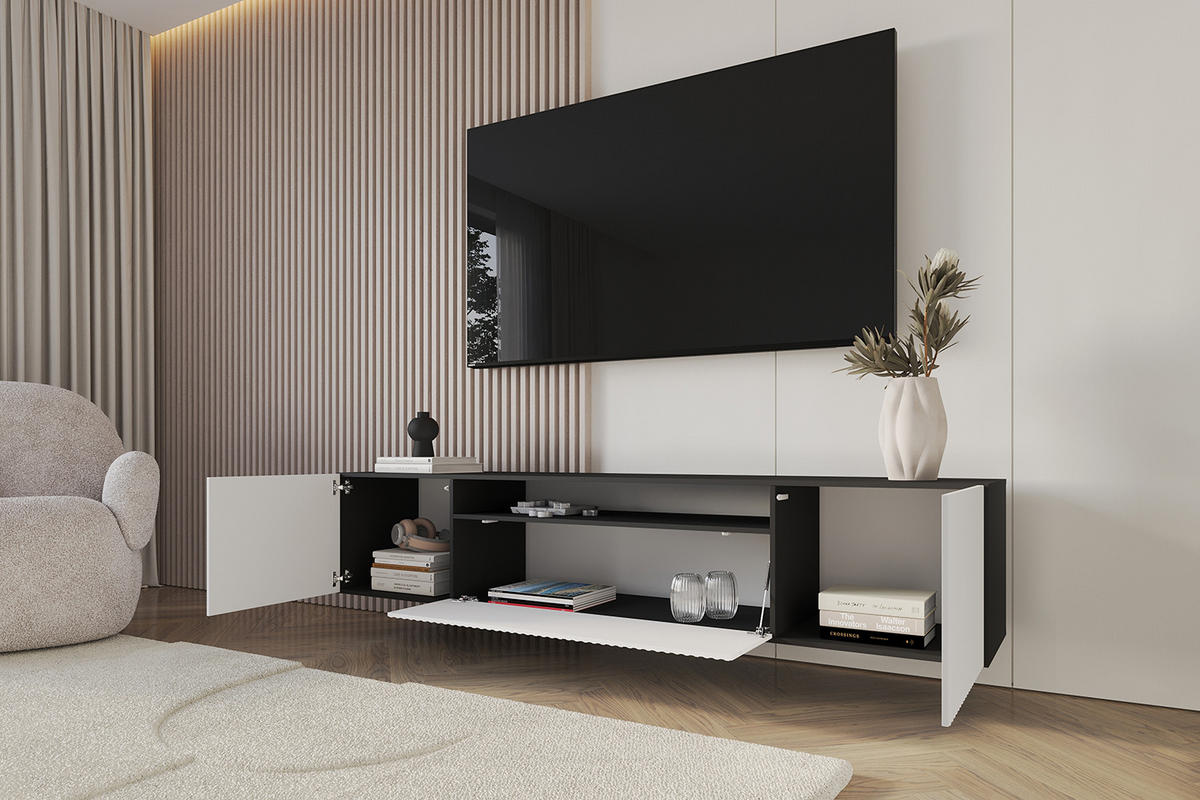 LOWBOARD NOA-2-W 200x40x41 cm - Schwarz / Weiß - Schwarz, Holzwerkstoff (200/40/41cm) - ALTDECOR