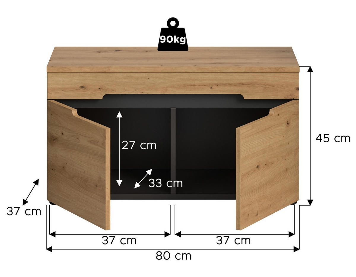 SITZBANK Canu Garderobe in Basalt grau Nachbildung und Artisan Nachbildung B/H/T: 80x45x37 cm - Grau, Holzwerkstoff (80/45/37cm)