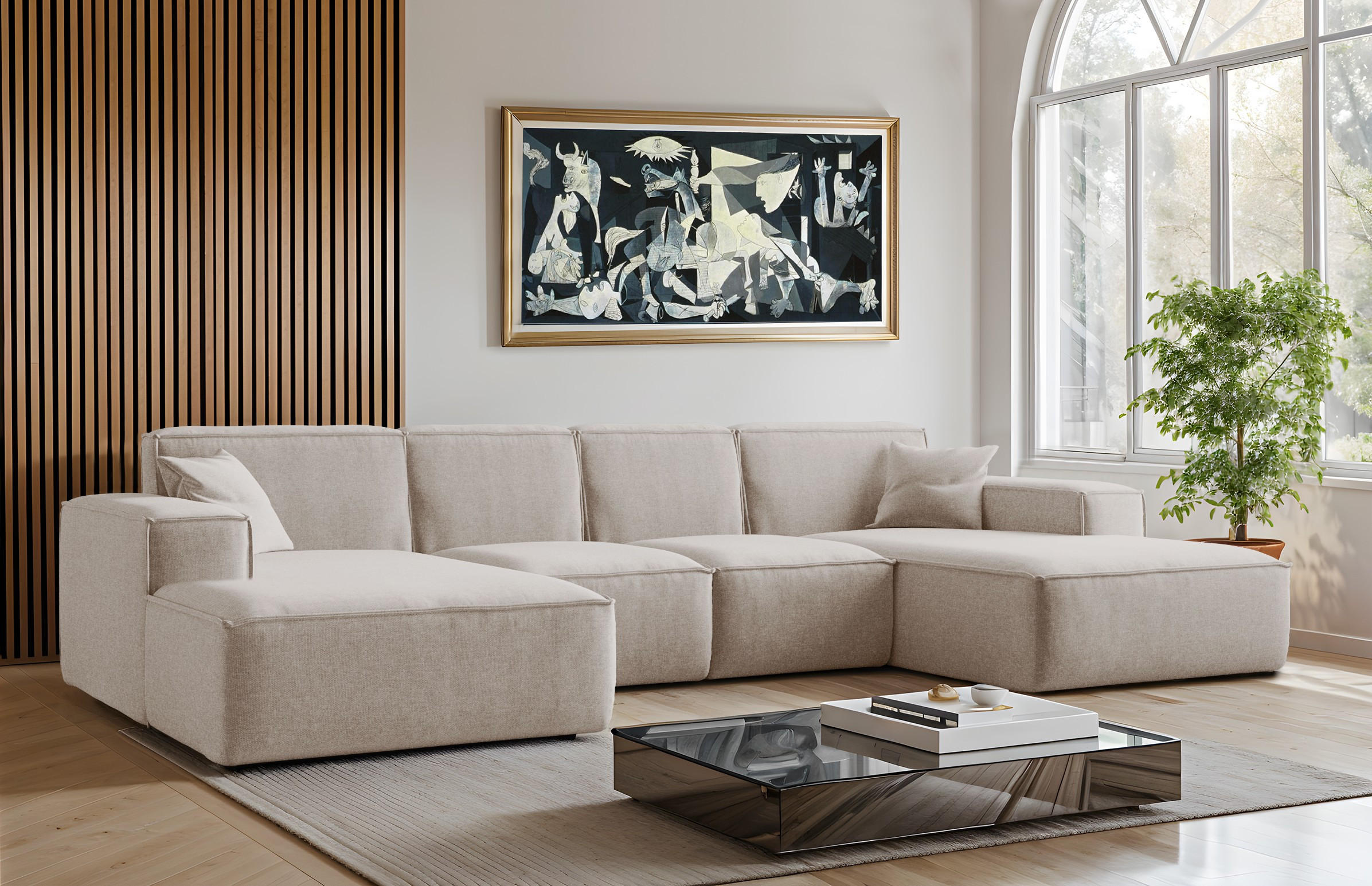 ECKSOFA U-Form Siena mit Stoff Maloy Beige - Beige, Holz (344/165cm) - Kaiser Möbel