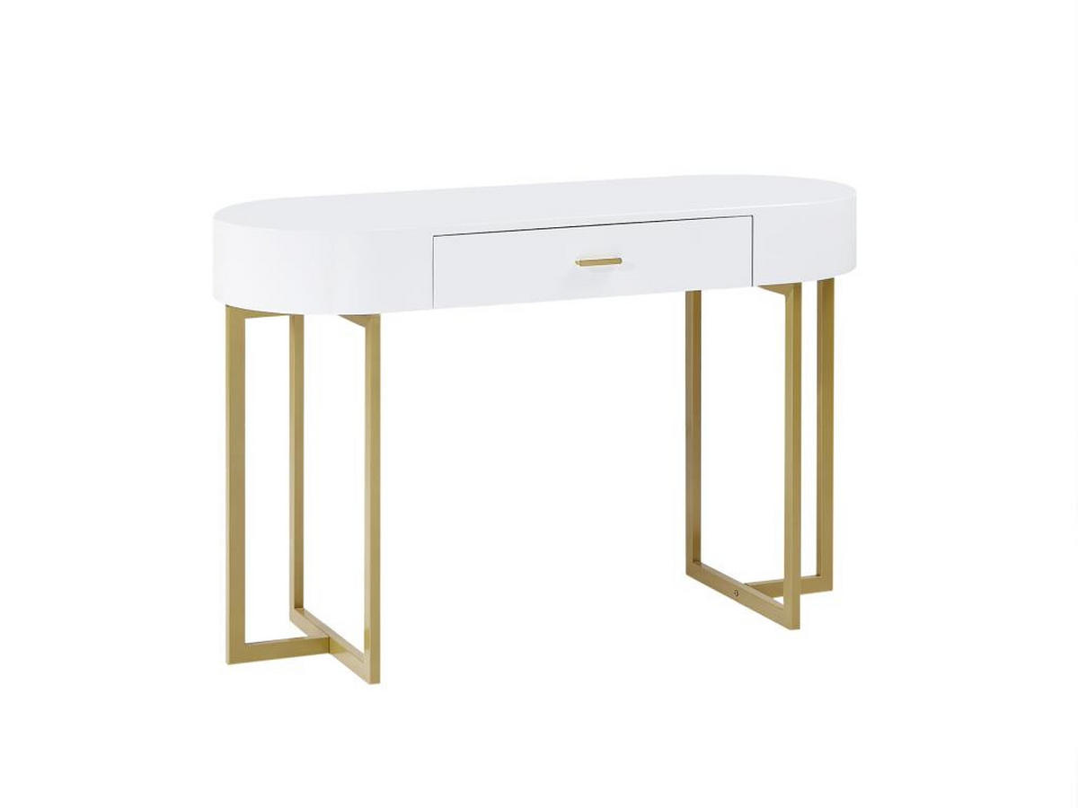 KONSOLENSCHREIBTISCH mit 1 Schublade - MDF lackiert & Metall - Weiß & Goldfarben - TORELI II - Weiß, Holz (120/45/76cm) - Pascal Morabito