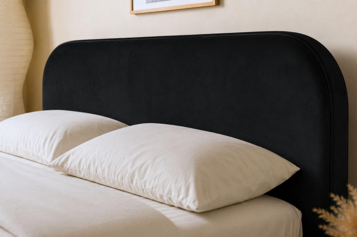 MASSIVHOLZBETT Eyko BORA, 160/200, Wildeiche - lackiert, Samt-Kopfteil Schwarz - Eichefarben/Schwarz, Holz/Textil (160/200cm) - TWILUX