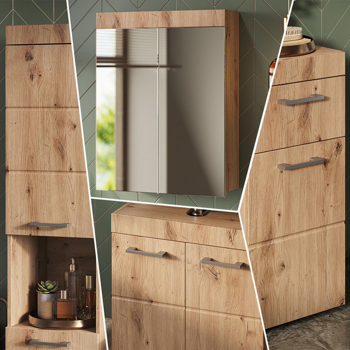 SADA NÁBYTKU DO KOUPELNY Luna Dub Wotan - dub Wotan, kompozitní dřevo (60/56/34cm) - Vicco