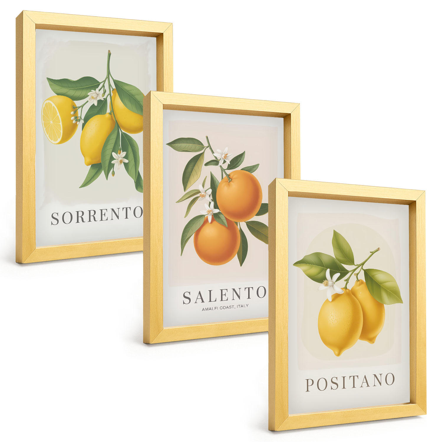 BILDER SET 3er Set - 20x30 cm Goldrahmen - Amalfi-Zitronen und -Orangen - Goldfarben, Kunststoff (20/30cm) - TULUP