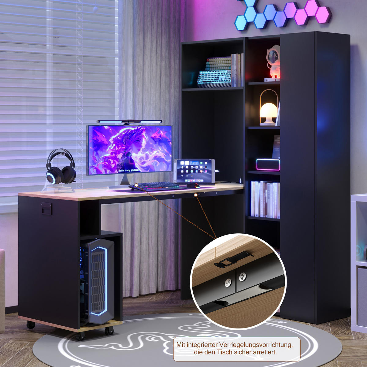 SCHREIBTISCH Klappbar mit Regal USB Steckdose Modern - Multicolor, Holzwerkstoff (30.5/104.5/160cm) - FLIEKS