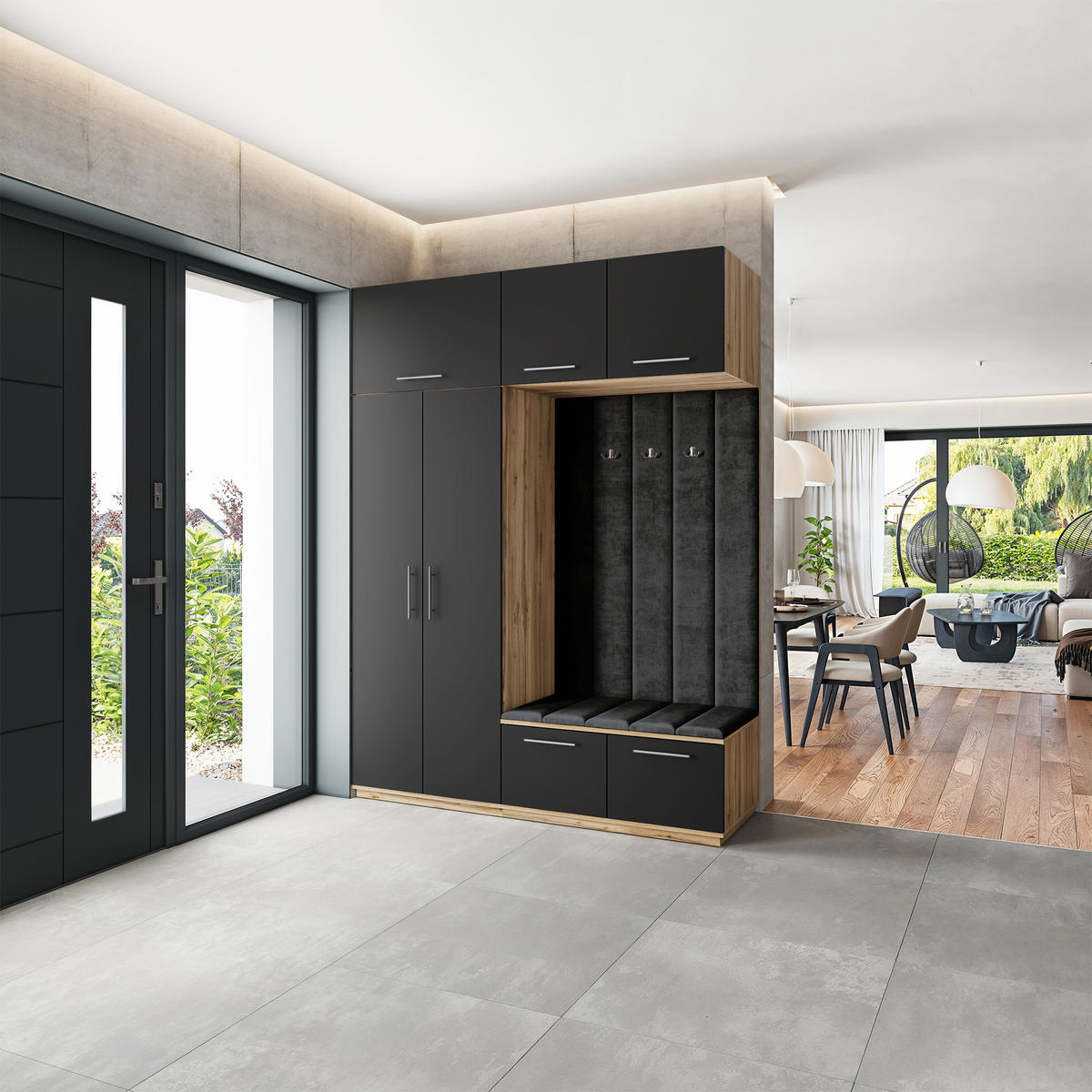 GARDEROBENSCHRANK REMA 180/240/60 cm Modern Eiche Wotan - Eiche Wotan/Schwarz, Holzwerkstoff (180/240/60cm) - MASSENO