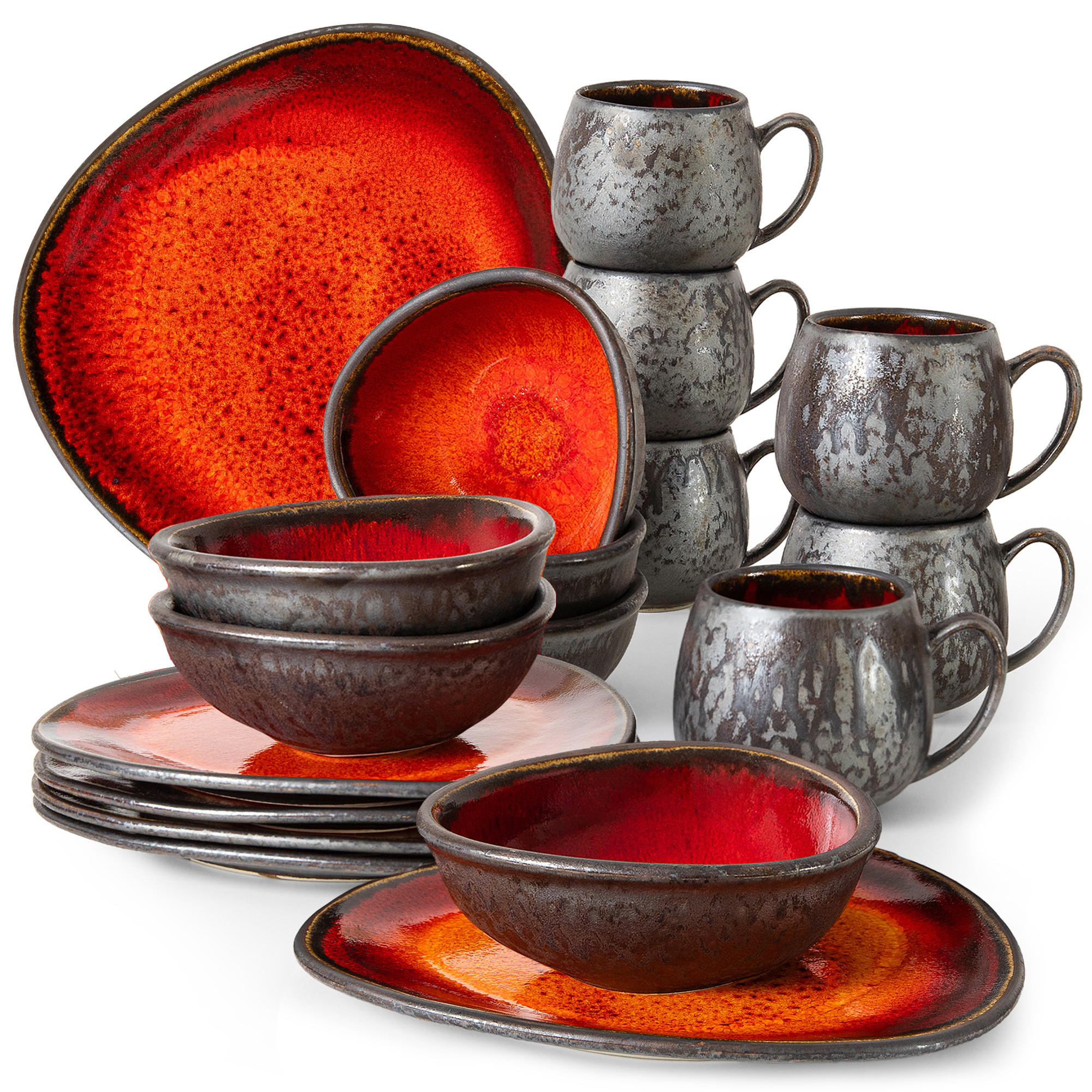 GESCHIRRSET PRIMA, 6-Personen, 18-tlg, Rot - Rot, Keramik (25.7/2/24cm) - KONSIMO®