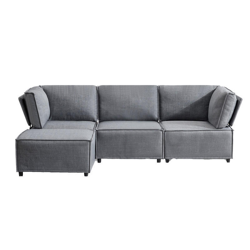 ECKSOFA 238/154/75 cm Hellgrau Leinen mit 1 Fußhocker - Hellgrau, Textil (238/154cm) - Oxeza