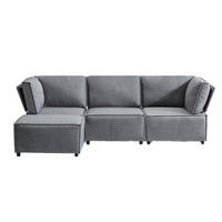 ECKSOFA 238/154/75 cm Hellgrau Leinen mit 1 Fußhocker - Hellgrau, Textil (238/154cm) - Oxeza