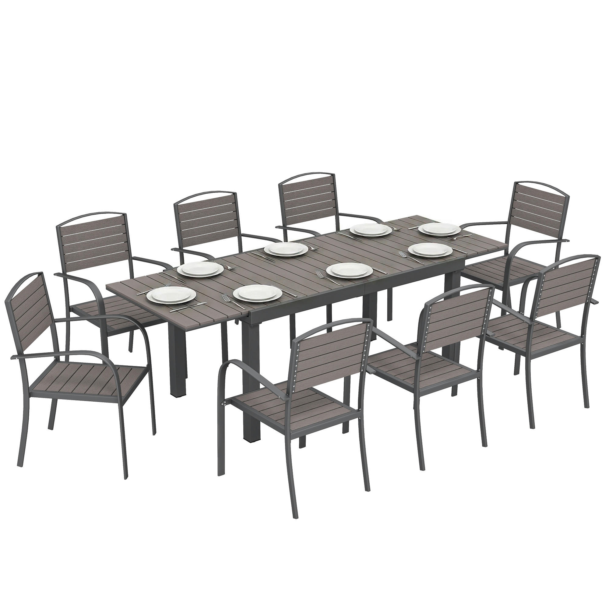 GARTENTISCHGRUPPE DE-18128 ausziehbar 150-225 cm, 8 Aluminium-Stühle Grau - Grau, Metall - ComfortXL