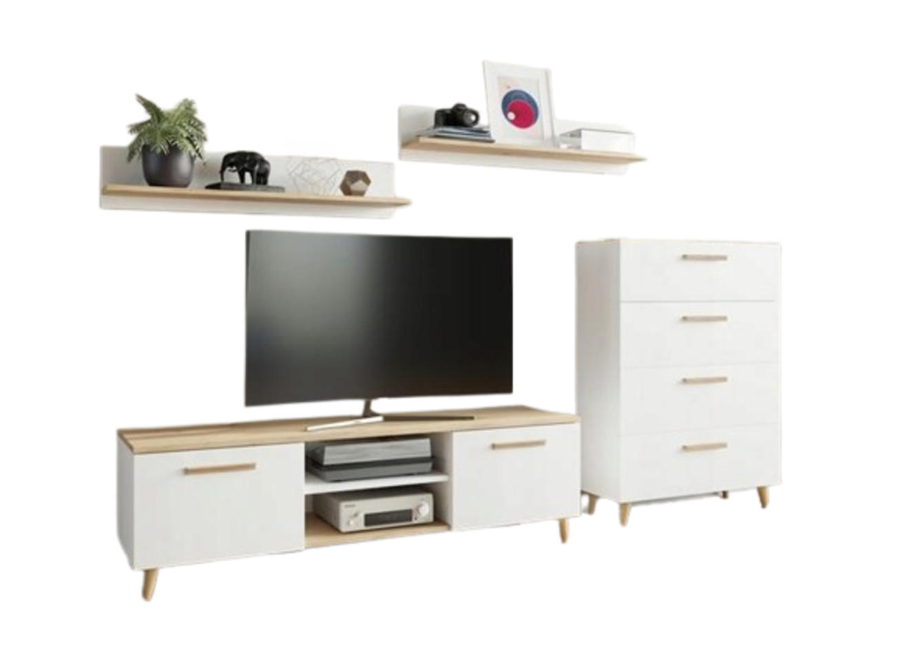WOHNWAND FIORD Weiß-Artisan Eiche 4-teilig - Multicolor, Holzwerkstoff (150/47/40cm) - Matkam Möbel