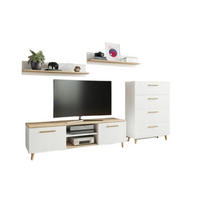 WOHNWAND FIORD Weiß-Artisan Eiche 4-teilig - Multicolor, Holzwerkstoff (150/47/40cm) - Matkam Möbel
