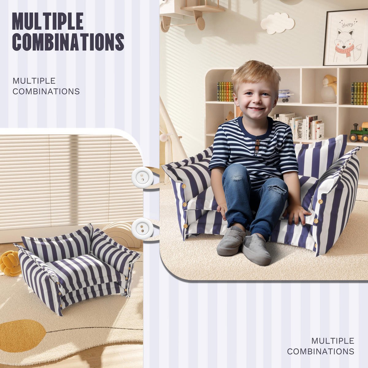 BODENKISSEN für Kinder Streifen - Blau/Weiß, Textil (80/55/65cm) - Vercart