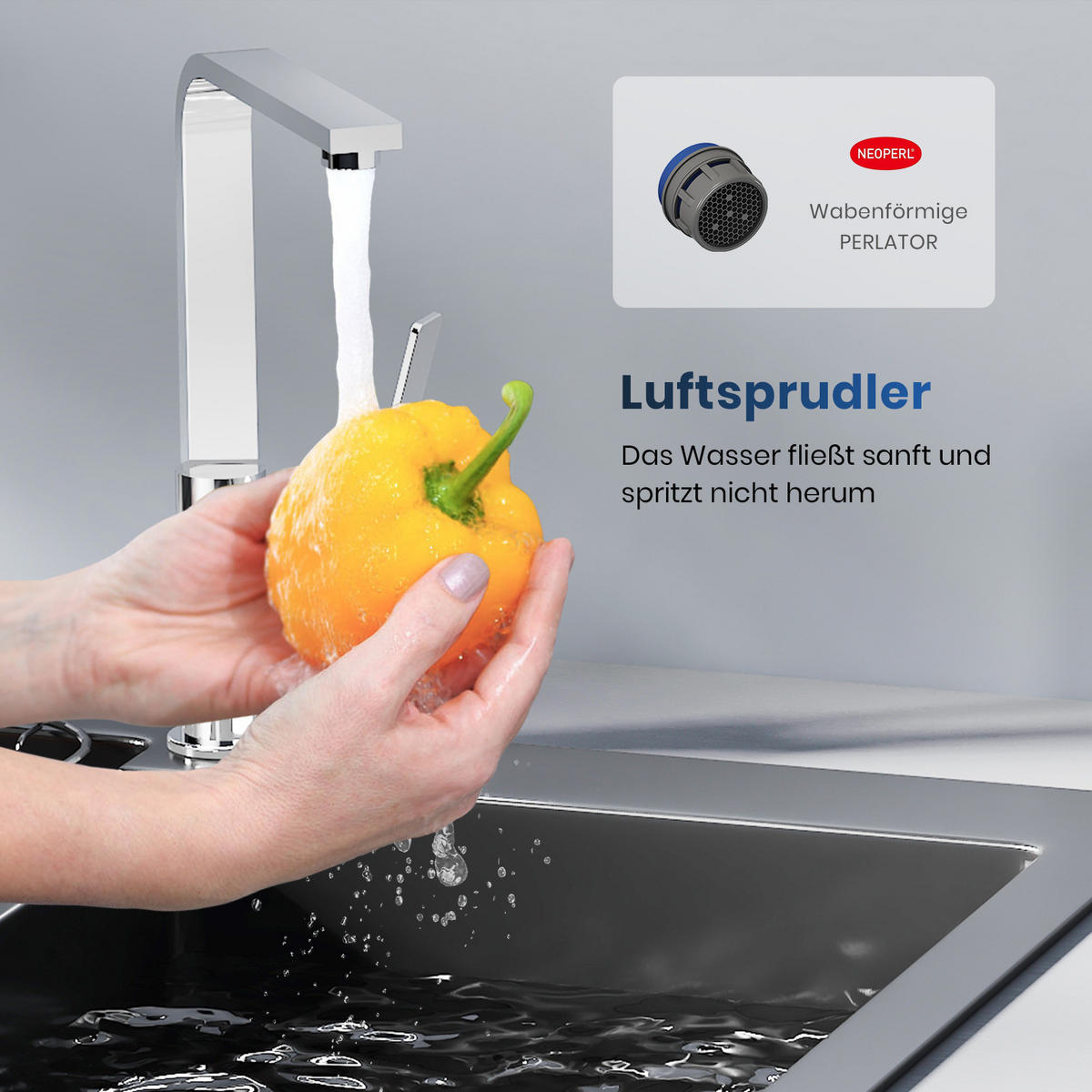 KÜCHENARMATUR mit 360° Drehbar Edelstahl Einhebelmischer Chrom - Chromfarben, Metall (22.5/10.1/30.3cm) - EMKE