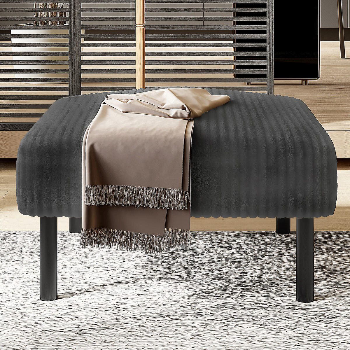 HOCKER Fußhocker Cord,Grau - Grau, Textil (56/39/51cm) - LVHOM