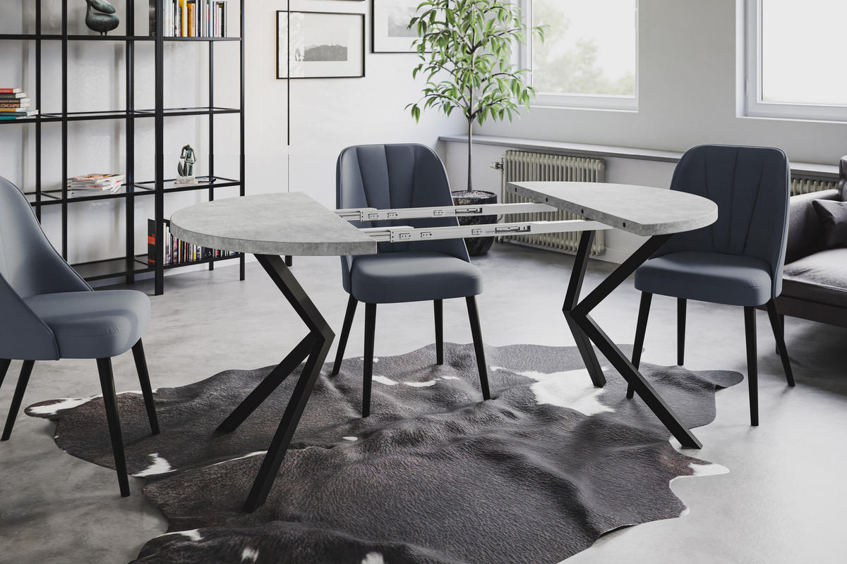 ESSZIMMERTISCH LOFT LITEN, ausziehbarer Tisch 120 cm/200 cm, Farbe: Hellgrau, mit Metallbeinen in Farbe Schwarz - Schwarz/Grau, Holzwerkstoff (120/120/76cm) - Alpi-Möbel
