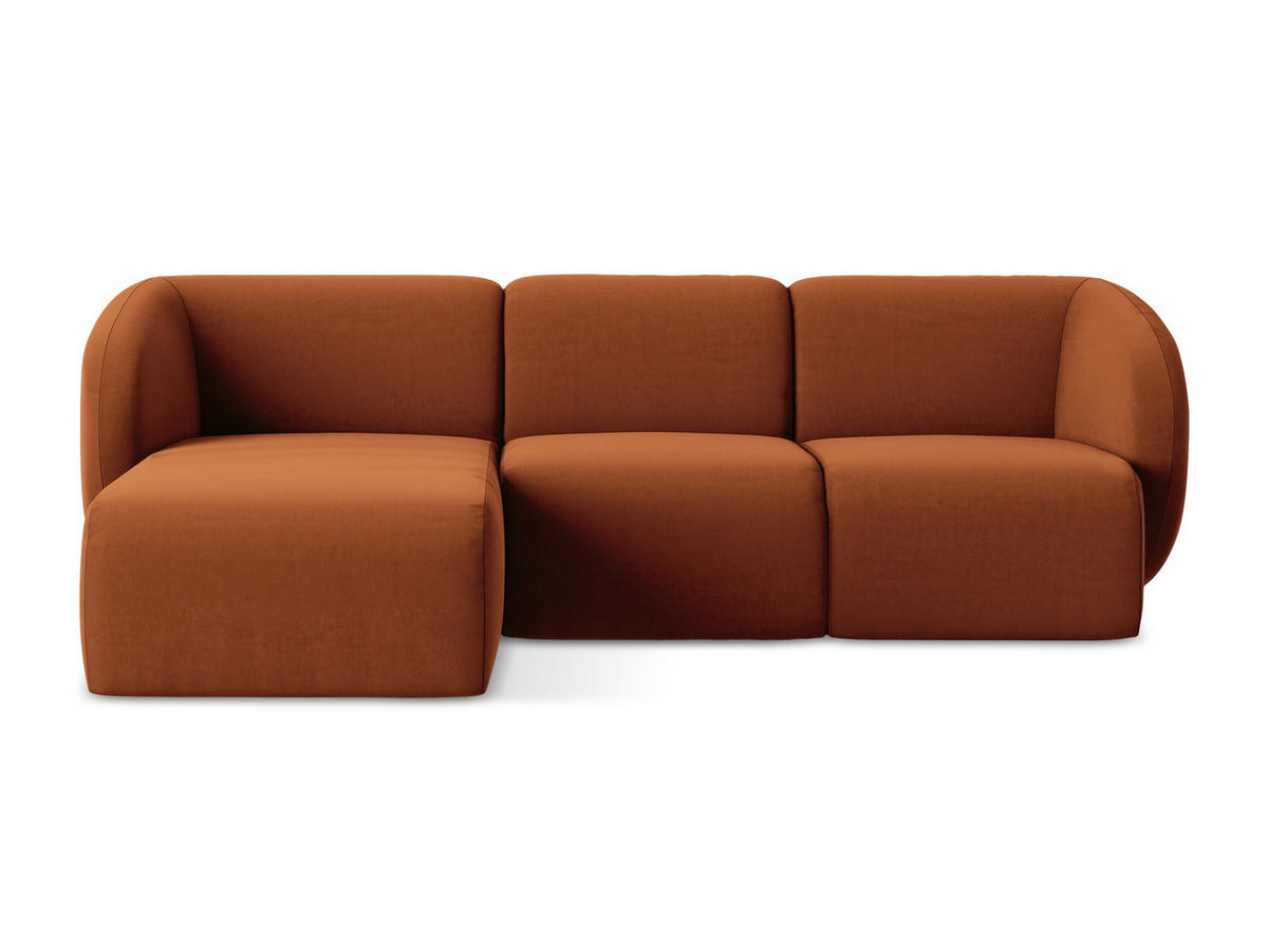 ECKSOFA Links Samt Stoff Orange - Terracotta/Schwarz, Holzwerkstoff/Kunststoff (248/166cm) - Makamii