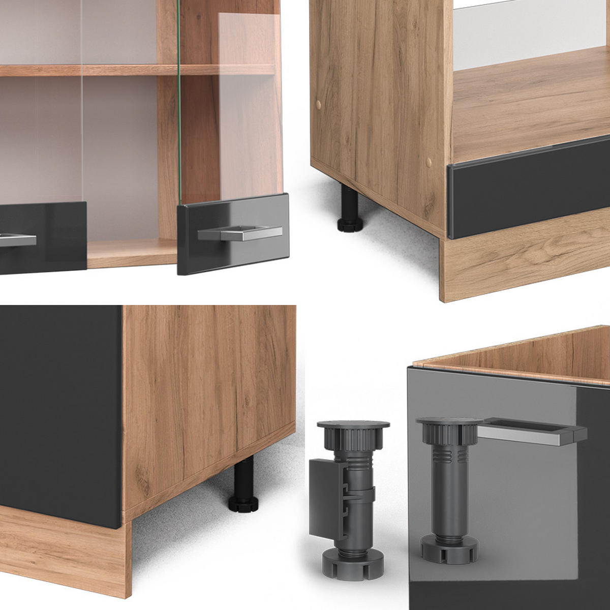 ECKKÜCHE R-Line Anthrazit Hochglanz/Goldkraft Eiche 227 x 287 cm ohne AP - Honigeiche/Anthrazit, Holzwerkstoff (287/81.6/46cm) - Vicco