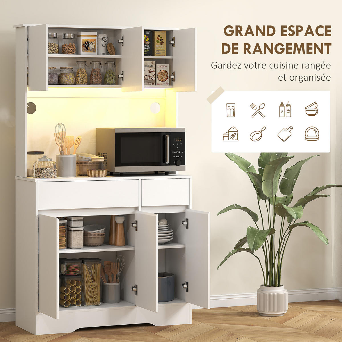 BUFFET DE-11183 LED-Beleuchtung, 6 Türen Weiß - Weiß, Holzwerkstoff (38/180/100cm) - ComfortXL